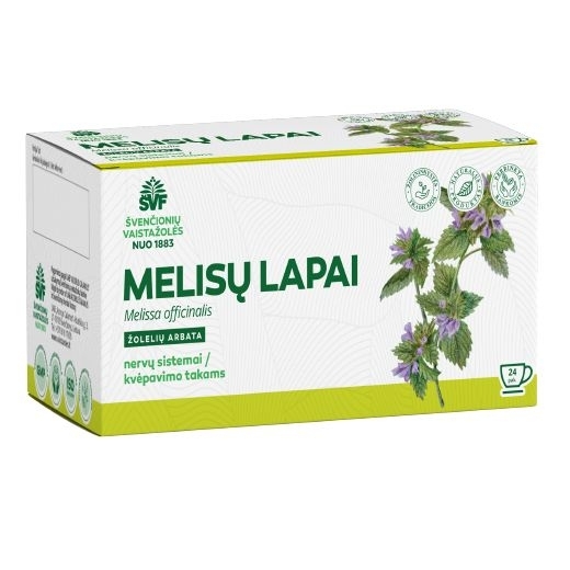 Melisų lapai, žolelių arbata – Švenčionių vaistažolių fabrikas, 24 pakelių