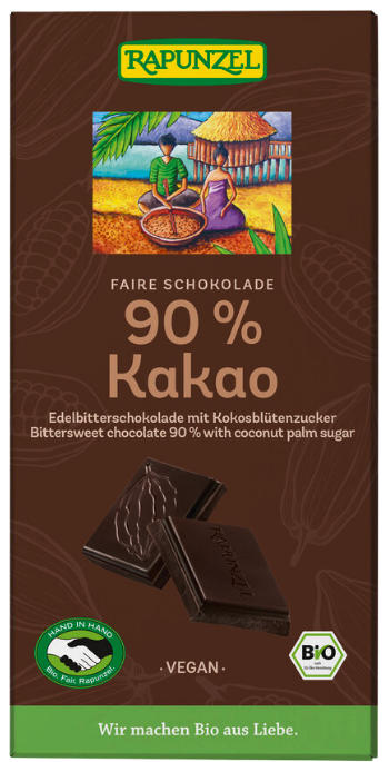 juodasis šokoladas su 90 % kakavos – Rapunzel, 80 g