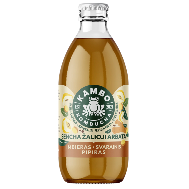 Kombucha gėrimas Imbieras, Svarainis, Pipiras – KAMBO, 330ml