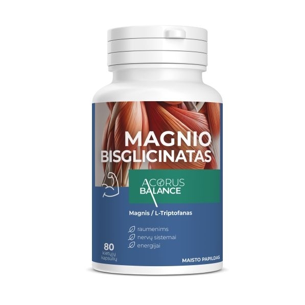 Magnio bisglicinatas, nervų sistemai, energijai – Acorus balance, 80 kaps.