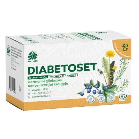 Diabetoset, žolelių arbata, su cinku ir chromu – Švenčionių vaistažolių fabrikas, 20 vnt.