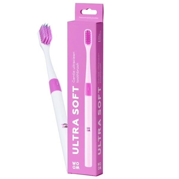 ULTRA SOFT TOOTHBRUSH PINK, labai minkštas dantų šepetėlis, rožinis – WOOM, 1 vnt