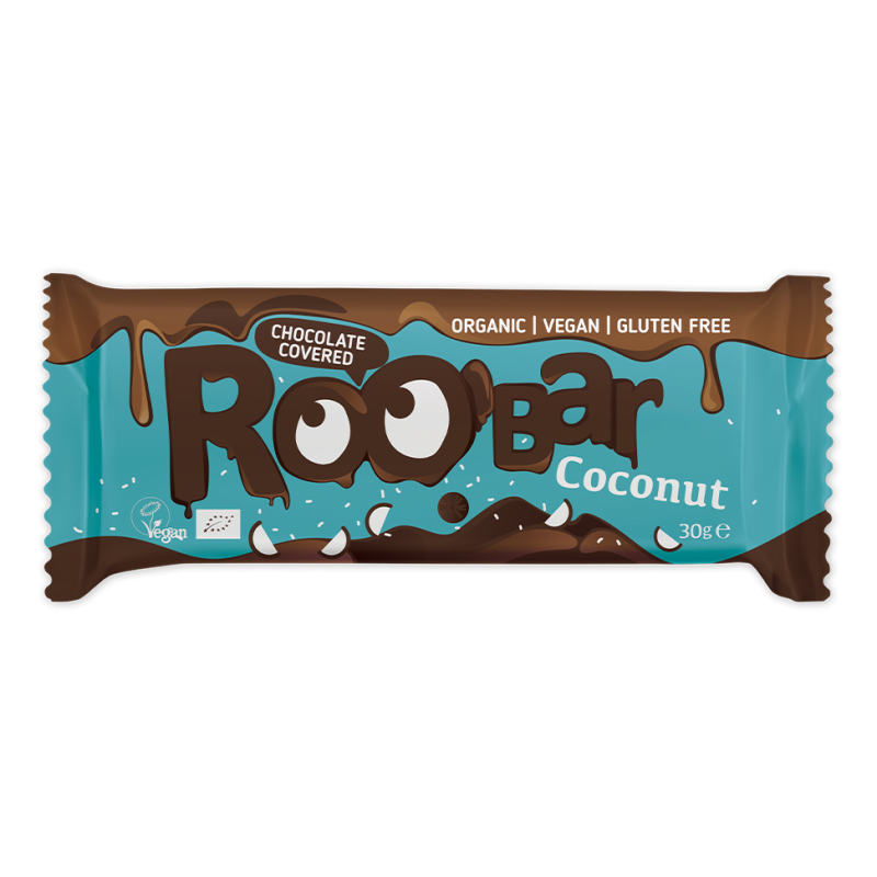 Ekologiškas kokosų batonėlis aplietas šokoladu – Roobar