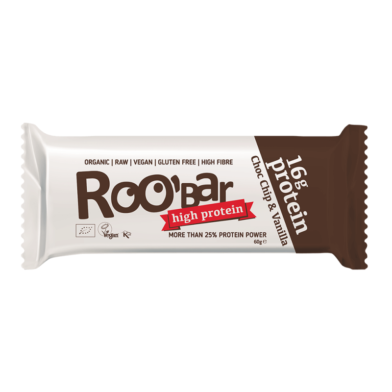 Ekologiškas baltyminis batonėlis su šokolado gabaliukais ir vanile – Roobar