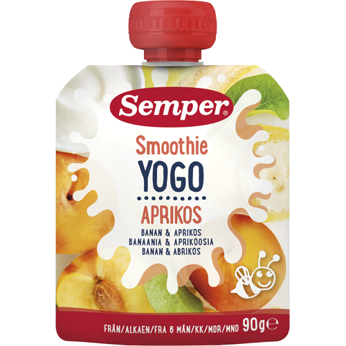 Geriamoji jogurto, bananų ir abrikosų tyrė, 6mėn. – SEMPER, 90g