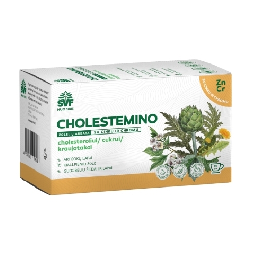Cholestemino, žolelių arbata su cinku ir chromu, cholesteroliui – Švenčionių vaistažolių fabrikas, 20 vnt.