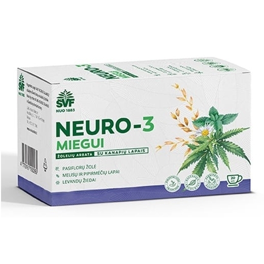 Arbata Neuro-3 miegui su kanapių lapais - ŠVF, 20 vnt.