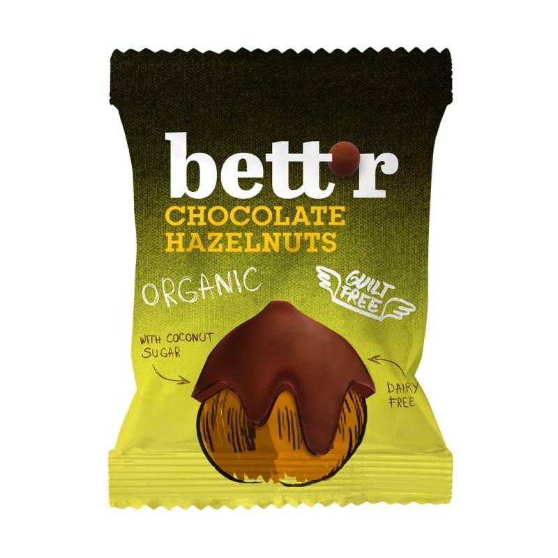 Ekologiški lazdyno riešutai padengti šokoladu - Bett'r, 40g