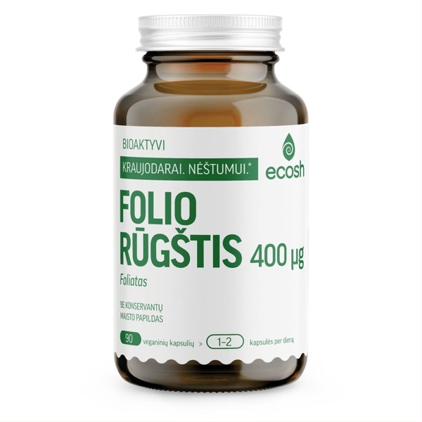 BIOAKTYVI FOLIO RŪGŠTIS (FOLIATAS), 400 mcg – ECOSH, 90 kapsulių
