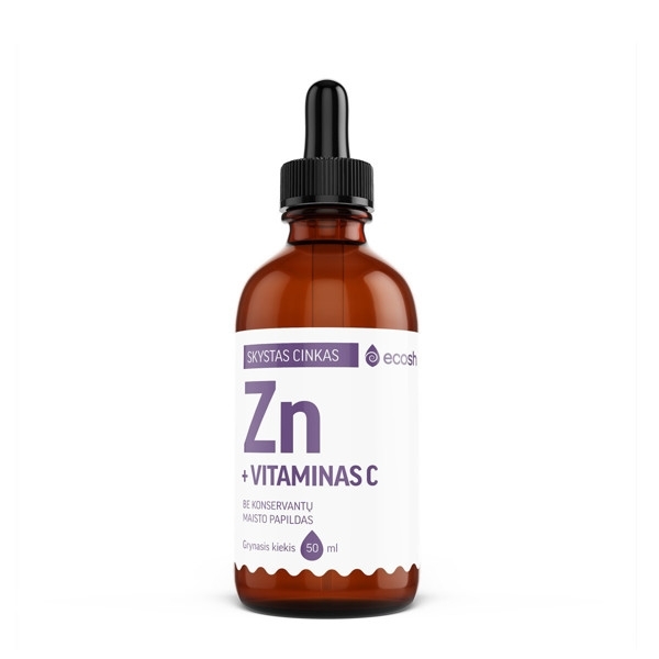 Bioaktyvus skystas cinkas, bisglicinatas, su vitaminu C – ECOSH, 50 ml
