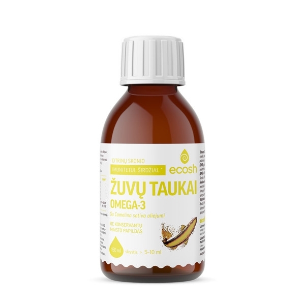 Žuvų taukai, su camelina sativa aliejumi, citrinų skonio – ECOSH, 150 ml
