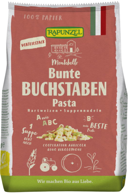 Ekologiški spalvoti makaronai sriubai "Raidelės" – Rapunzel, 500 g