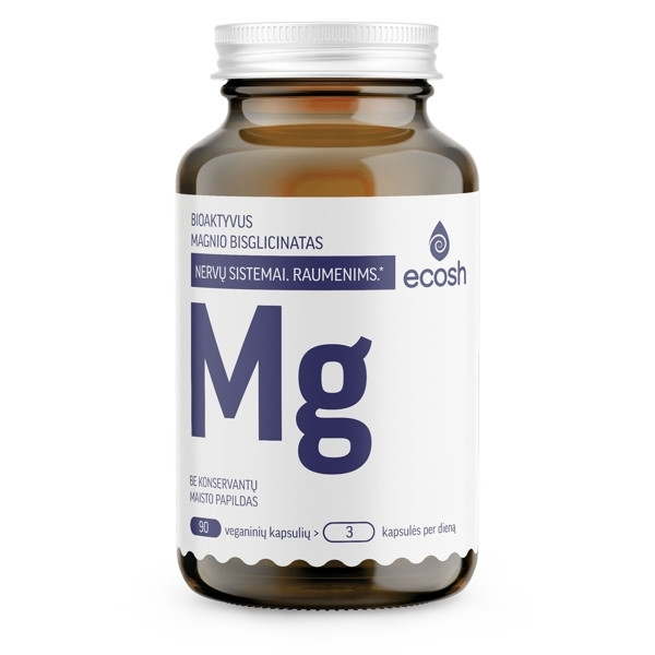 Bioaktyvus Magnis, bisglicinatas 90 mg, su vitaminu B6 – ECOSH, 90 kapsulių