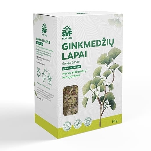 Ginkmedžių lapai, žolelių arbata – Švenčionių vaistažolių fabrikas, 50 g