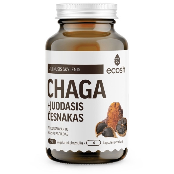 CHAGA SU JUODUOJU ČESNAKU – ECOSH, 90 kapsulių