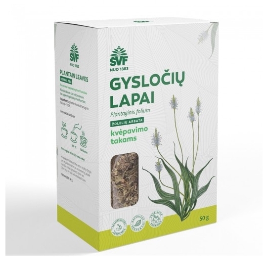 Gysločių lapai, žolelių arbata, kvėpavimo takams – Švenčionių vaistažolių fabrikas, 50 g