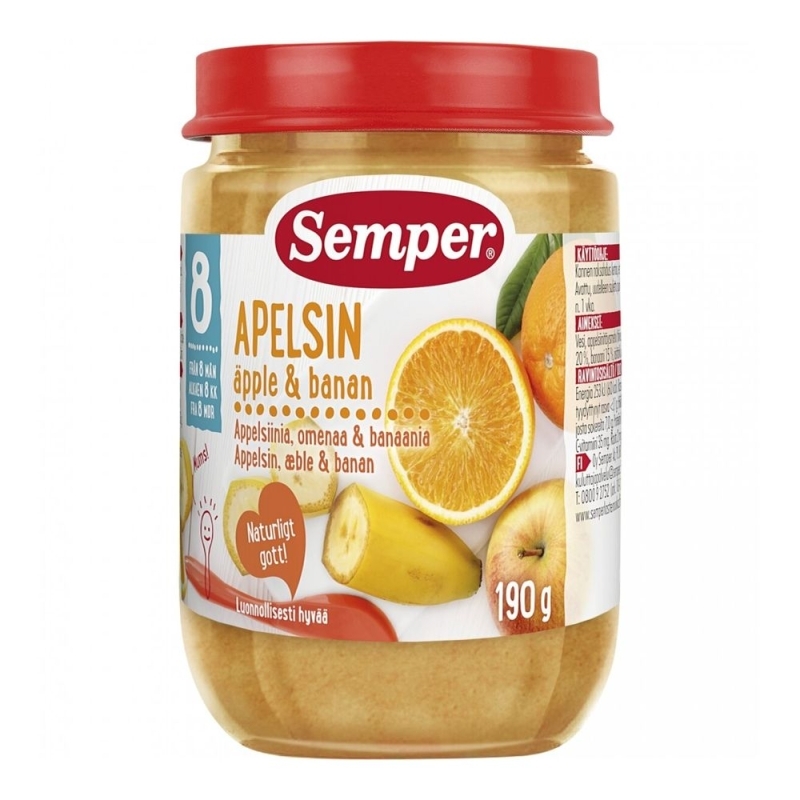 Tyrė su bananais ir obuoliais, 8mėn – SEMPER, 190g