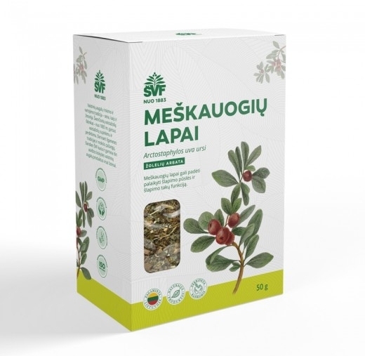 Meškauogių lapai, žolelių arbata – Švenčionių vaistažolių fabrikas, 50 g