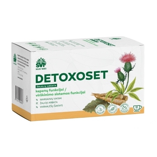 Detoxoset, žolelių arbata, su cinku, kepenims / virškinimo sistemai / medžiagų apykaitai – Švenčionių vaistažolių fabrikas, 20 vnt.