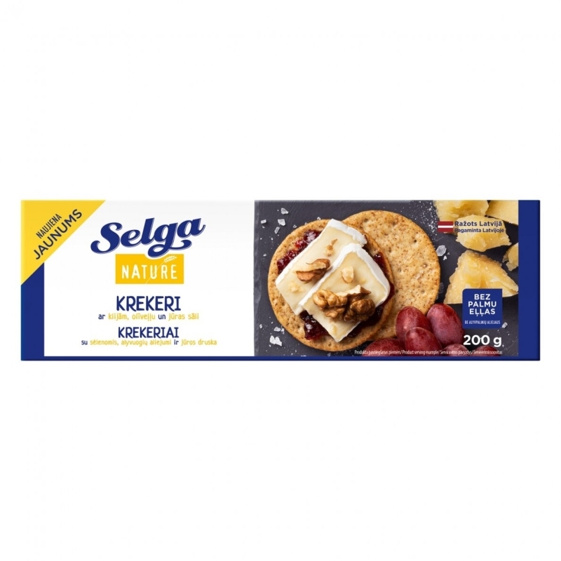 Sūrūs krekeriai su kviečiu sėlenomis ir alyvuogių aliejumi – SELGA, 200g