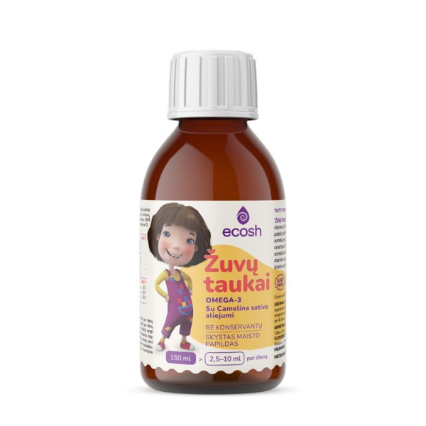 KAKĖ MAKĖ Žuvų taukai su Camelina sativa aliejumi, Tutti Frutti skonio – ECOSH, 150 ml