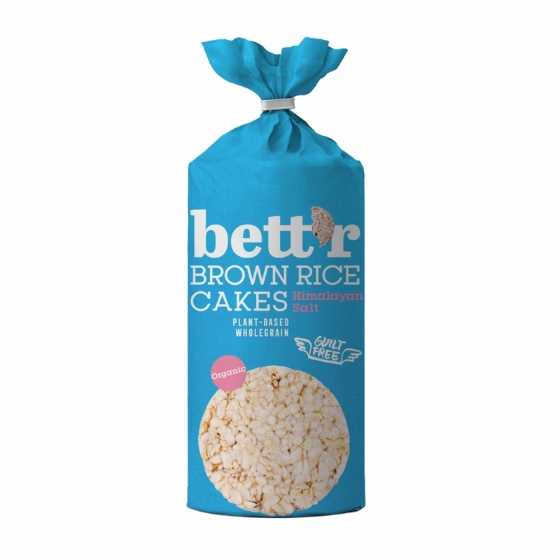 Ekologiški pilno grūdo rudųjų ryžių trapučiai su himalajų druska – Bett'r, 120g