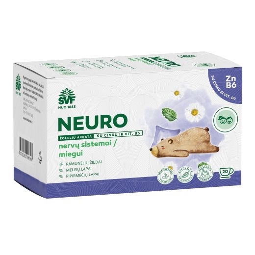 Neuro žolelių arbata vaikams, nervų sistemai, miegui – Švenčionių vaistažolių fabrikas, 20 pakelių