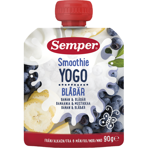 Geriamoji jogurto, bananų ir mėlynių tyrė 6mėn. – SEMPER, 90g
