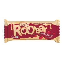 Ekologiškas rūgštus batonėlis su vyšniomis aplietas baltuoju šokoladu – Roobar