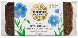 Ekologiška ruginė pilno grūdo duona su linų sėmenimis – Biona, 500 g