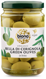 Ekologiškos žaliosios alyvuogės "Bella Di Cerignola" sūryme – Biona, 280 g