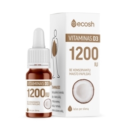 Vitaminas D3 su kokosų aliejumi 1200IU – ECOSH, 10ml
