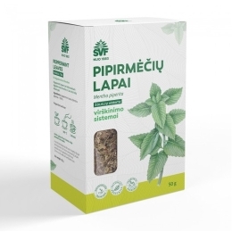 Pipirmėčių lapai, žolelių arbata, virškinimo sistemai – Švenčionių vaistažolių fabrikas, 50 g.